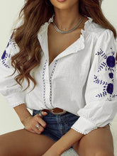 Frill Floral Embroidered Sleeve Shirt OutfitFlow
